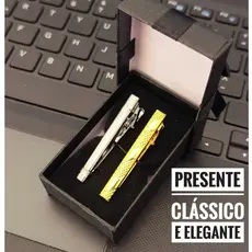 Kit de 2 Prendedores de Gravata Dourado e Prata Cromado Inoxidável Tradicional e Semi Slim 5cm e 6cm Variados