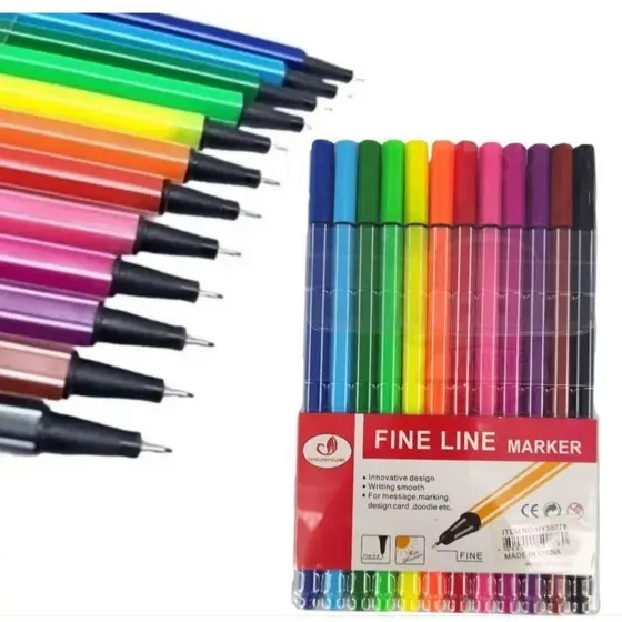 Estojo De 12 Canetas Fine Line Ponta Fina Para Escrever Colorida 0.4mm Canetinha