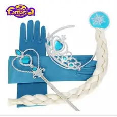 Kit Princesa Elsa Varinha Coroa Luvas Acessórios Com Mechas ou Trança de Cabelo Fantasia