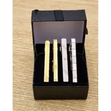 Kit 4 Prendedores de Gravatas Tradicional Dourado e Prateado na Caixa Preta 6cm VARIADOS