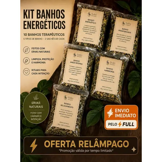 Kit 10 Banhos Energéticos Ervas Terapêuticas Limpeza Espiritual Descarrego e Proteção (10 banhos)