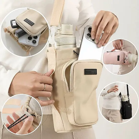 Bolsa Porta Garrafas De Água Compatível Com Copo  1,2 Litro Para Celular Chaveiro Com Alça De Ombro Ajustável