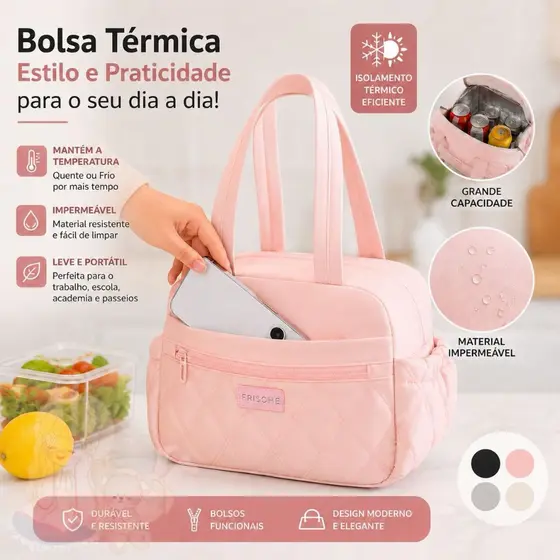 Bolsa Térmica Lancheira Marmita Elegante, Isolada e Impermeáve