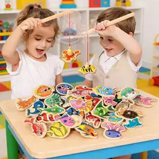 Kit Pesque e Aprenda 54 33 16 Peças Jogo Lúdico de Madeira Coordenação Motora Presente Menino Menina
