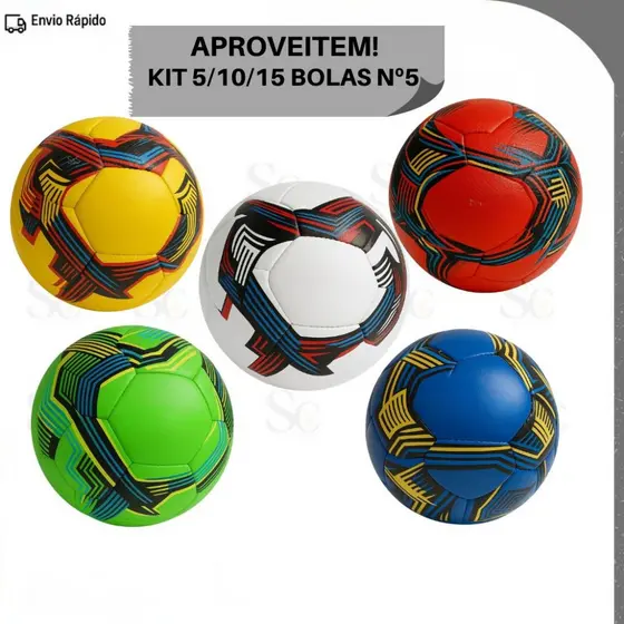 Kit 5 / 10 ou 15 Bola de Futebol De Campo nº 5 Tamanho Oficial Bola Grande Cores Sortidas Diversão