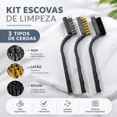 Kit Escovas de Aço Multiuso Aço Latão e Nylon Limpeza Pesada e Detalhada Para Uso em Geral