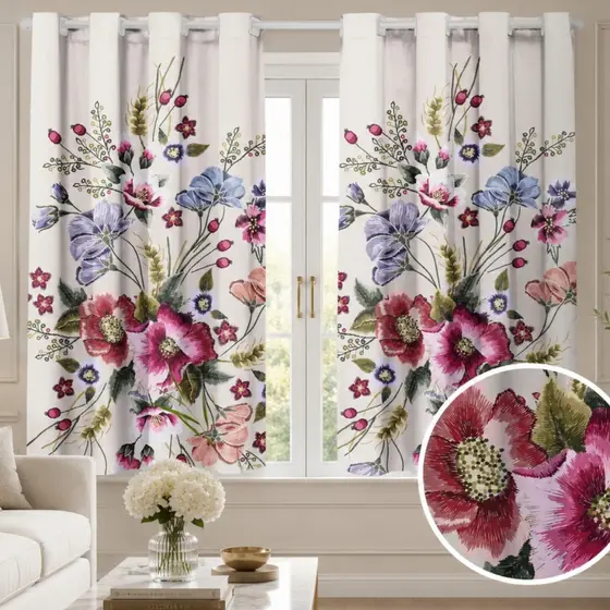 Cortina Estampada 2,00x1,50 Flores Oxford (Decoração, Quarto, Sala, Floral)