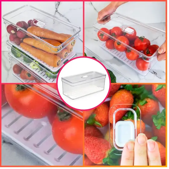 Organizador Geladeira e Armário 5l e 3,8L –Cestos Acrílico Transparente para Cozinha,Frutas,Verduras
