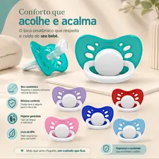 Kit 6 Chupeta Bico Ortodôntico Anatômico de Silicone Premium +6 Chupetas Ventilada Menino Menina Cores Sortidas Promoção
