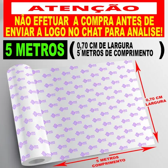 Papel seda  personalizado com sua logo. 5 metros ( 0,70 cm x 5 metros )