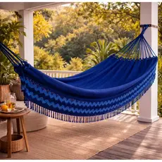 Rede De Dormir Descanso 4Metros Casal Grande Reforçada Jeans Mesclada Franja Algodão  Envio Imediato