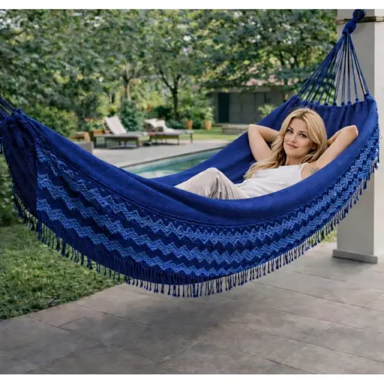 Rede De Dormir Descanso Jeans Gigante Resistente Algodao Deluxe