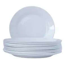 Jogo 06 Prato Fundo Vidro Opaline 25cm Branco Restaurante Buffet