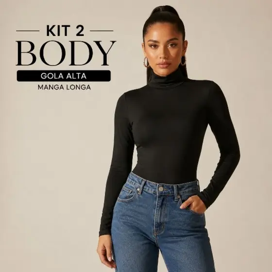 KIT 2 BODY FEMININOS MANGA LONGA GOLA ALTA SUPLEX