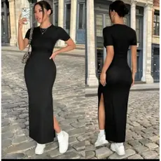 Vestido Manga Curta Longo Casual Gola Redonda Suplex Premium