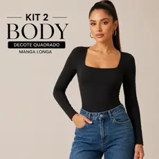 Kit 2 BODY FEMININO SUPLEX MANGA LONGA DECOTE GUADRADO FORRO DUPLO PREMIUM