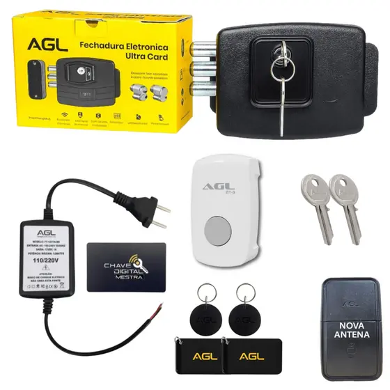 Kit Fechadura Eletronica Agl Ultra Card Preta + Botoeira Simples