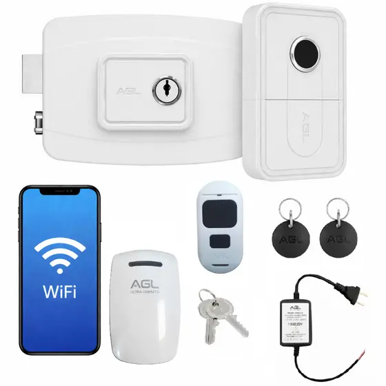 Fechadura Eletrica Externa Branca com biometria, TAG, controle remoto e APP(wi-fi) - Opções com Wi-fi e TAGs extras