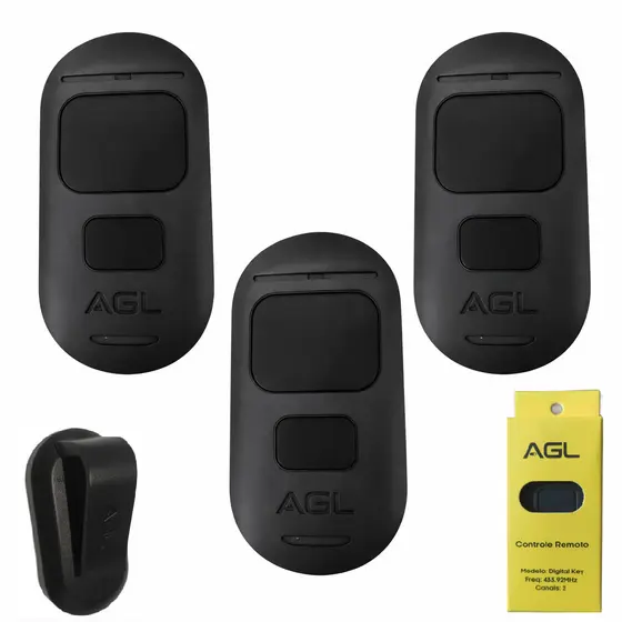 Kit com 3 Controles Remotos AGL Digital Key 433mhz Preto