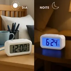 Relógio de Mesa Portátil Digital Despertador Led Lcd Brilha Escuro Pequeno