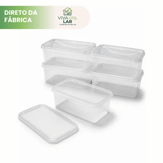 Marmita Fitness 1000ml Plástico Transparente Reutilizável Presidio Alimentos Organizadoras