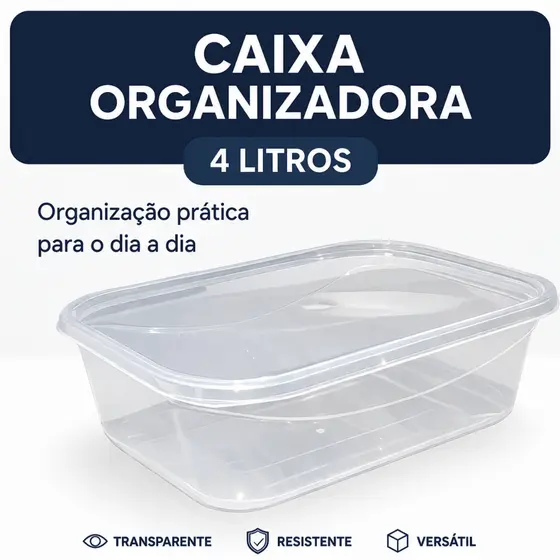Caixa 4 Litros Transparente Churrasco Maionese Comida Carne Limpeza Banheiro Brinquedo Armazenamento