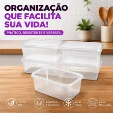10 Marmita Kit Fitness 1000ml Plástico Transparente Reutilizável Alimentos Organizadoras