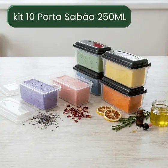 Kit Forma Sabão 250ml 10 Unidades Tampa Sortida Pote Plastico Sabão Barra Multiuso Eco Sabonete