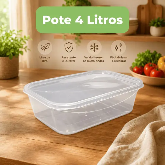 Caixa 4 Litros Transparente Churrasco Maionese Comida Carne Limpeza Banheiro Brinquedo Armazenamento