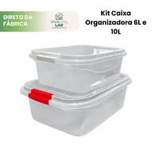 Kit Caixa Organizadora 6L e 10L Transparente Trava Colorida Organização Brinquedos Documentos
