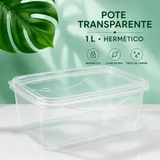 Kit 10 Marmita Fitness 1000ml Plástico Transparente Reutilizável Alimentos Organizadoras