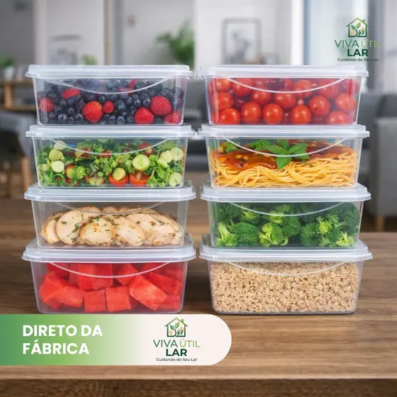 Kit Marmita Fitness 1000ml Plástico Reutilizável Alimentos Organizadoras Hermético BPA Free