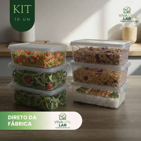 Kit Marmita Fitness 1000ml Plástico Reutilizável Alimento Organizador Hermético BPA Free
