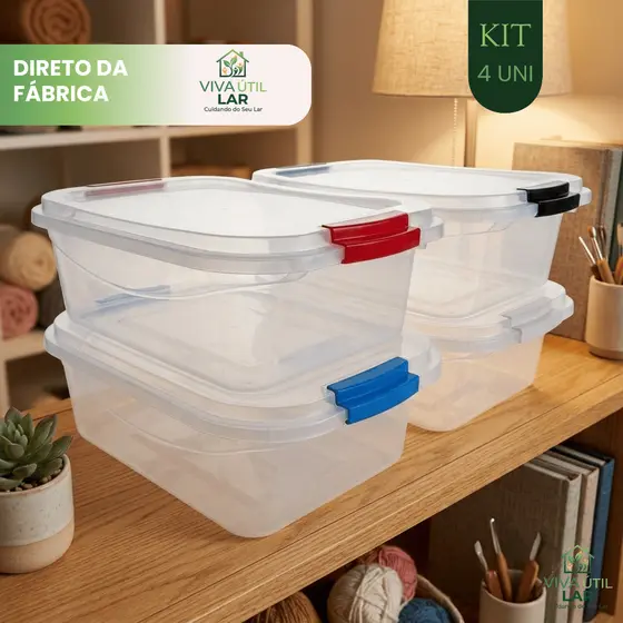 Caixa Organizadora 6L Transparente Trava Colorida Multiuso Brinquedo Roupa Plastico Ferramenta