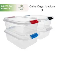 Caixa Organizadora 6L Transparente Trava Colorida Multiuso Brinquedo Roupa Plastico Ferramenta