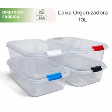 Caixa Organizadora 10L Transparente Trava Colorida Brinquedo Organização Remedio Documentos