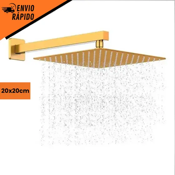 Chuveiro Dourado Quadrado Ducha Slim Premium 20x20 cm Inox