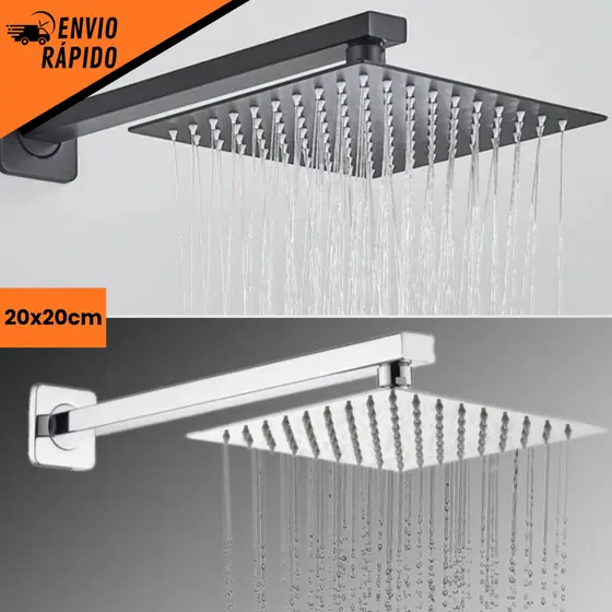 Ducha Chuveiro Inox Luxo Furos de Silicone Com Braço 40CM Designer Slim Fino Moderno
