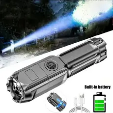 Lanterna Tática Potente LED USB Recarregável com Zoom Direcional e Resistente à Água 1371