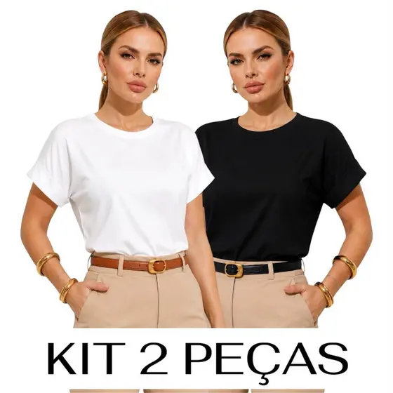 Kit 2 Blusa Feminina Muscle Tee T-shirt Camiseta Básica Viscolycra Lisa Manga Curta Japonesa Algodão