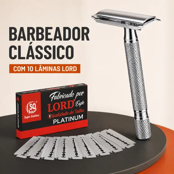 Produto Aparelho Barbeador Clássico Inox Articulado Clássico Retrô Com 10 Laminas Lord Afiado
