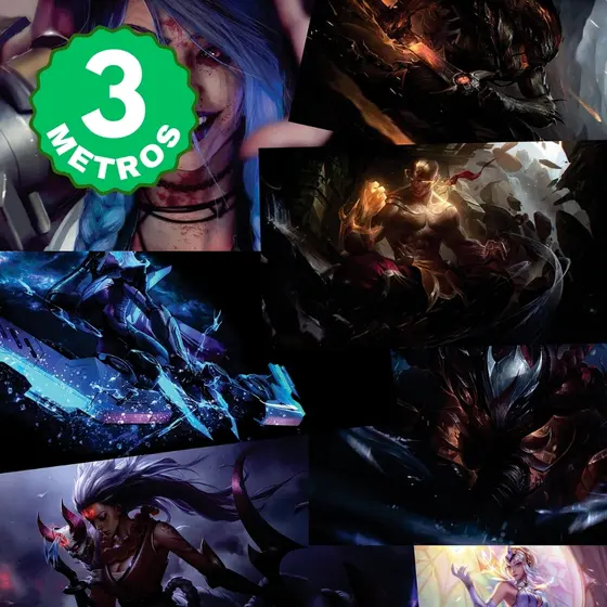 Papel de Parede Adesivo Auto Colante League of Legends LOL Gamer Black Lavável 3 Metros