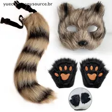 # yuece 1/3 Pçs Orelhas De Cauda De Raposa Bonito Luvas De Pata Conjunto De Pelúcia Cosplay Animação Exposição Adereços 