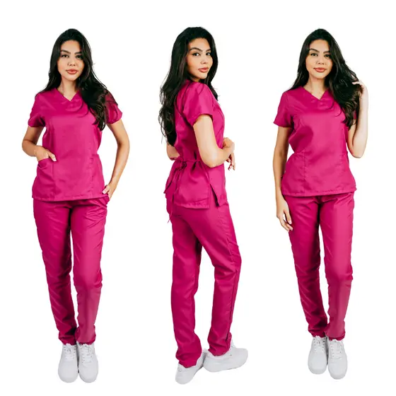 Pijama Cirúrgico Hospital Clinica Salão Uniforme Profissional Acinturado com Bordado Brasão Logo