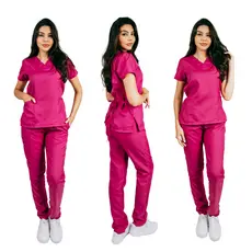 Pijama Cirúrgico Hospital Clinica Salão Uniforme Profissional Acinturado com Bordado Brasão Logo