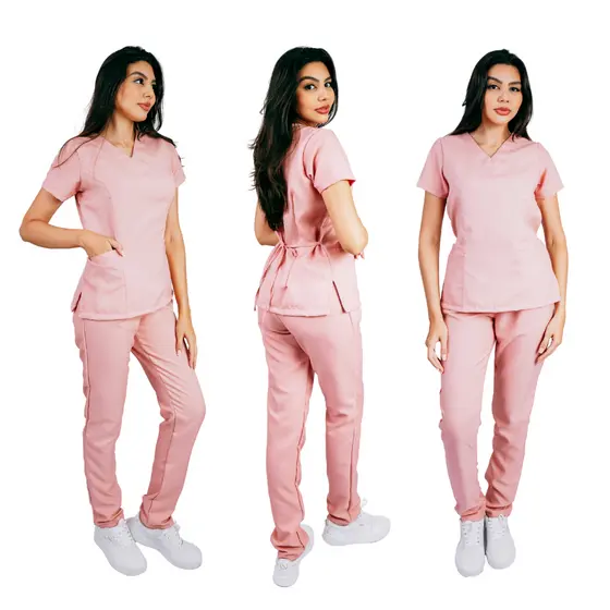 Pijama Cirúrgico Rosé em Gabardine Saldão com bordado