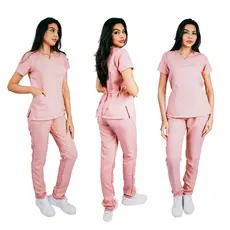 Pijama Cirúrgico Rosé em Gabardine Saldão com bordado
