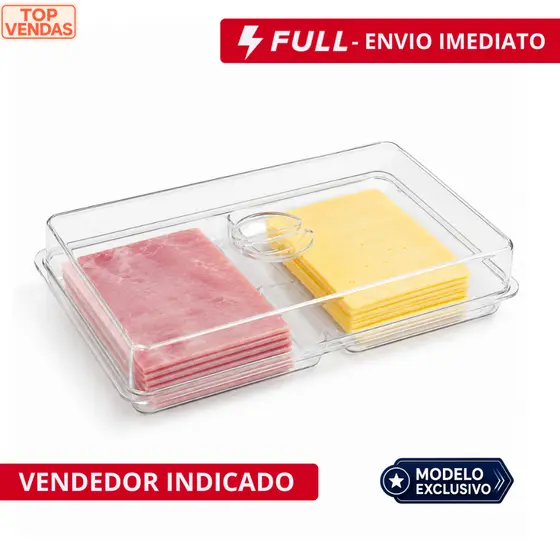Porta Frios Duplo Transparente para Presunto Queijo Conservar Organizar Geladeira Hermetico