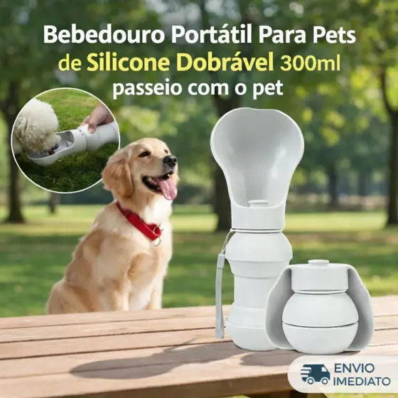Bebedouro Portátil Para Pets Silicone Dobrável Cachorro Gato 300ml passeio com o pet