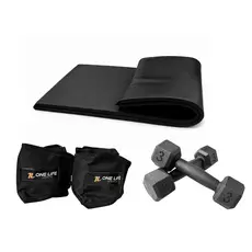 Kit Treino em Casa Colchonete Halter Sextavado 3kg Caneleira 3kg Academia Cross Training Funcional